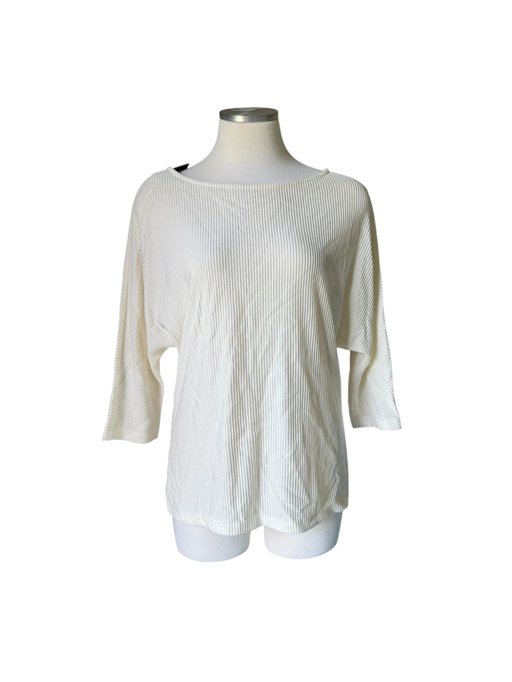 St. John Cream Ribbed Boatneck Long Sleeve Top